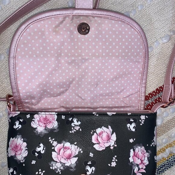 Disney LOUNGEFLY Minnie Mouse Pink Floral Saddle Bag Crossbody Purse - Picture 7 of 15